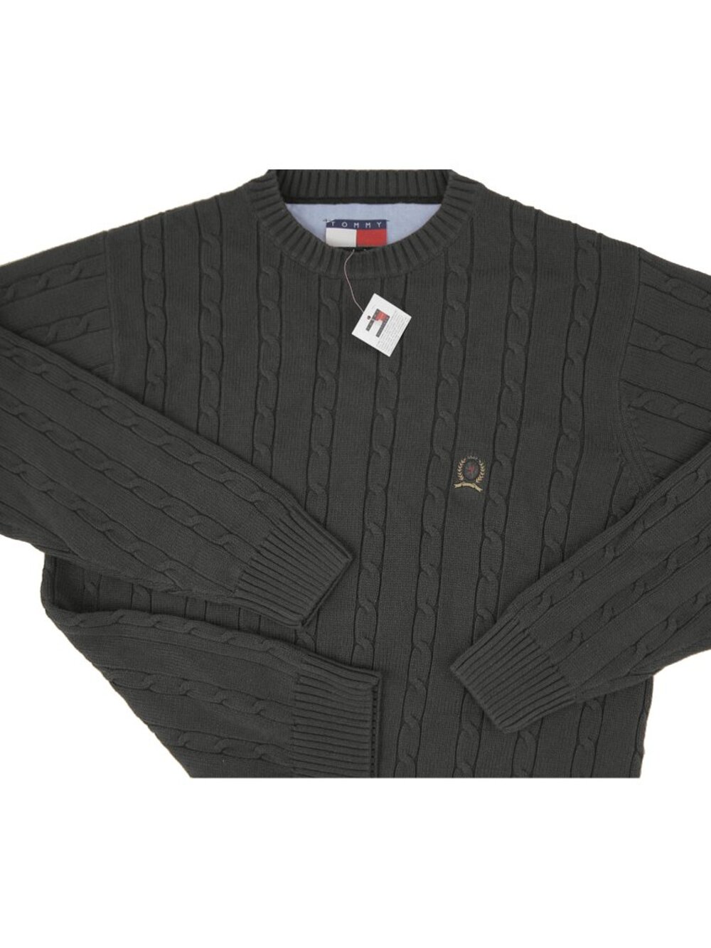NEW Vintage Tommy Hilfiger Cable Knit Sweater! XXL Gray Tommy Crest on Chest